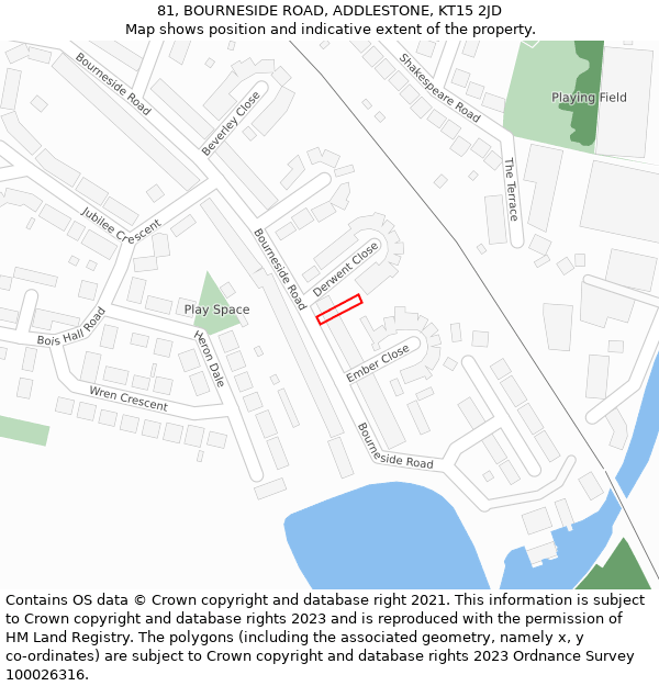 81, BOURNESIDE ROAD, ADDLESTONE, KT15 2JD: Location map and indicative extent of plot