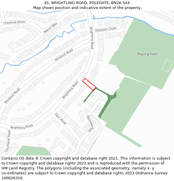 81, BRIGHTLING ROAD, POLEGATE, BN26 5AX: Location map and indicative extent of plot