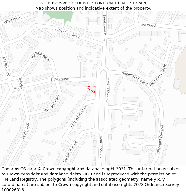 81, BROOKWOOD DRIVE, STOKE-ON-TRENT, ST3 6LN: Location map and indicative extent of plot