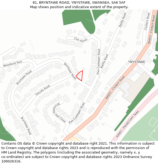 81, BRYNTAWE ROAD, YNYSTAWE, SWANSEA, SA6 5AF: Location map and indicative extent of plot