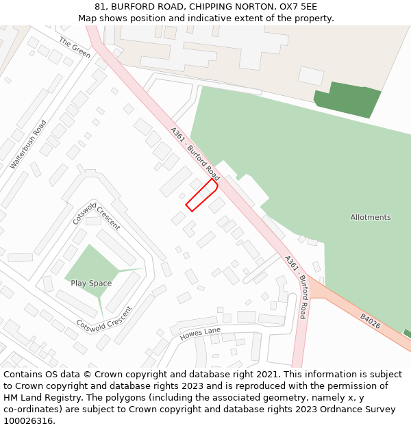 81, BURFORD ROAD, CHIPPING NORTON, OX7 5EE: Location map and indicative extent of plot