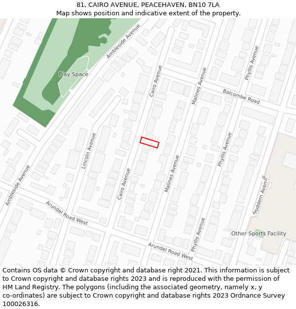 81, CAIRO AVENUE, PEACEHAVEN, BN10 7LA: Location map and indicative extent of plot