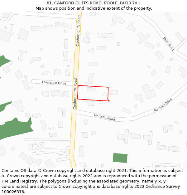 81, CANFORD CLIFFS ROAD, POOLE, BH13 7AH: Location map and indicative extent of plot