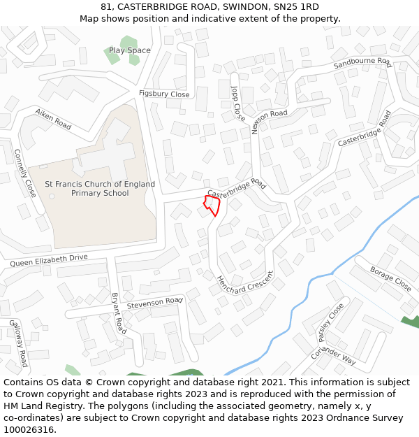 81, CASTERBRIDGE ROAD, SWINDON, SN25 1RD: Location map and indicative extent of plot