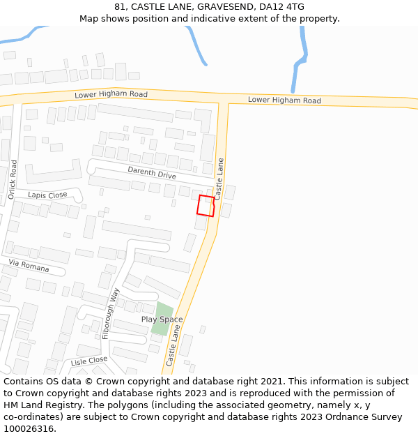 81, CASTLE LANE, GRAVESEND, DA12 4TG: Location map and indicative extent of plot