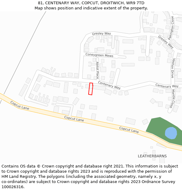 81, CENTENARY WAY, COPCUT, DROITWICH, WR9 7TD: Location map and indicative extent of plot