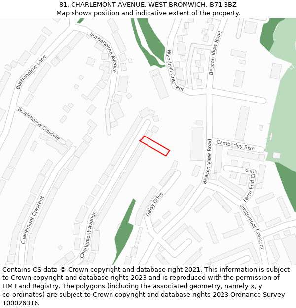 81, CHARLEMONT AVENUE, WEST BROMWICH, B71 3BZ: Location map and indicative extent of plot