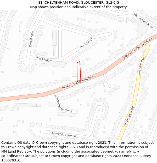 81, CHELTENHAM ROAD, GLOUCESTER, GL2 0JG: Location map and indicative extent of plot