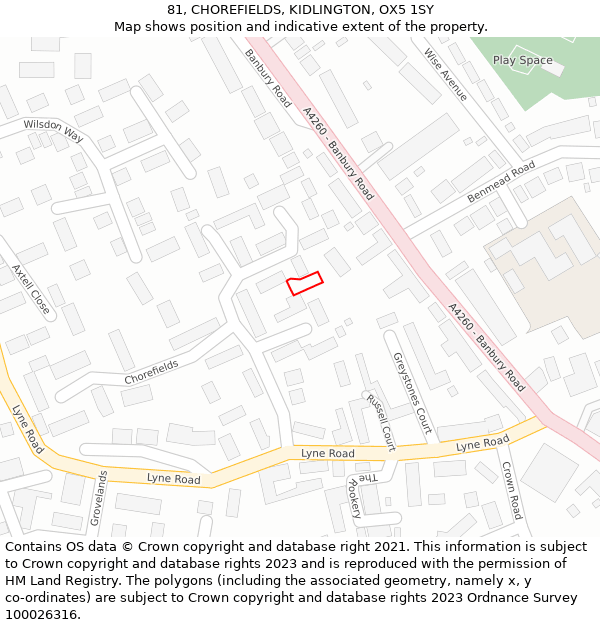 81, CHOREFIELDS, KIDLINGTON, OX5 1SY: Location map and indicative extent of plot