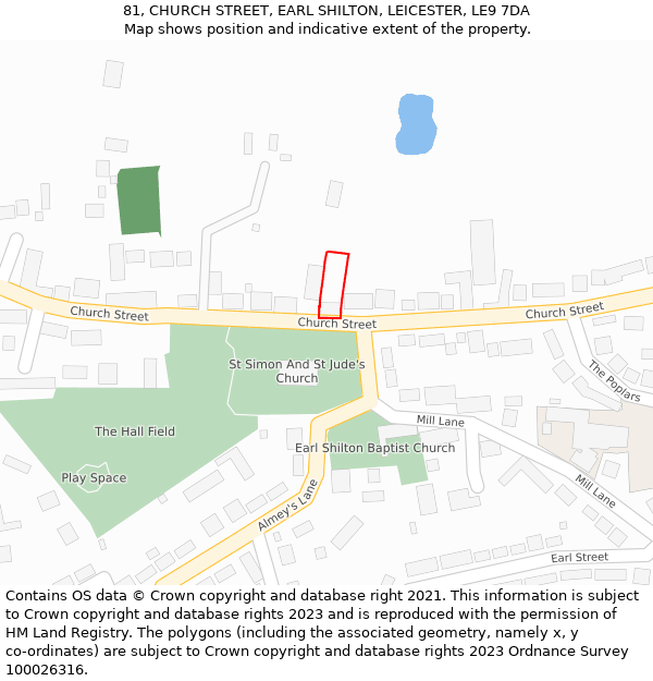 81, CHURCH STREET, EARL SHILTON, LEICESTER, LE9 7DA: Location map and indicative extent of plot