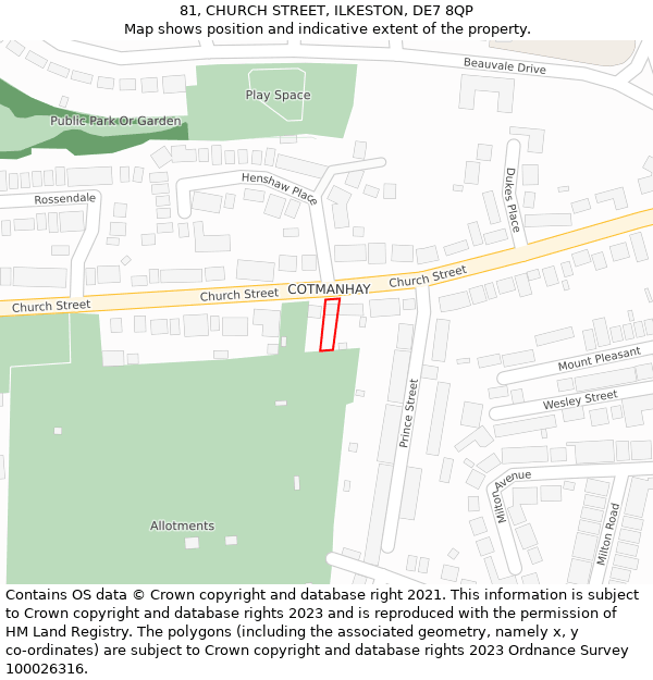 81, CHURCH STREET, ILKESTON, DE7 8QP: Location map and indicative extent of plot