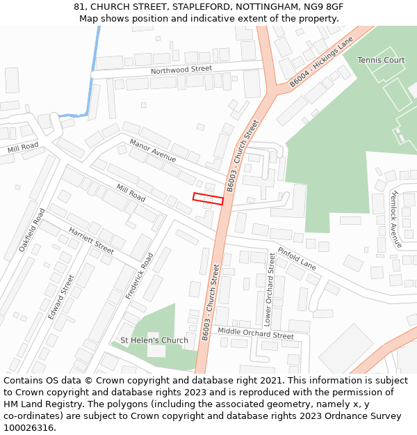 81, CHURCH STREET, STAPLEFORD, NOTTINGHAM, NG9 8GF: Location map and indicative extent of plot