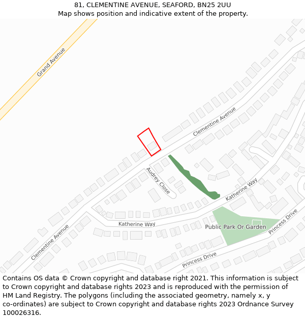 81, CLEMENTINE AVENUE, SEAFORD, BN25 2UU: Location map and indicative extent of plot