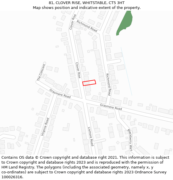 81, CLOVER RISE, WHITSTABLE, CT5 3HT: Location map and indicative extent of plot