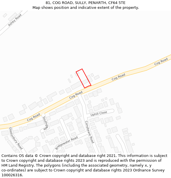 81, COG ROAD, SULLY, PENARTH, CF64 5TE: Location map and indicative extent of plot