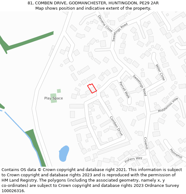 81, COMBEN DRIVE, GODMANCHESTER, HUNTINGDON, PE29 2AR: Location map and indicative extent of plot