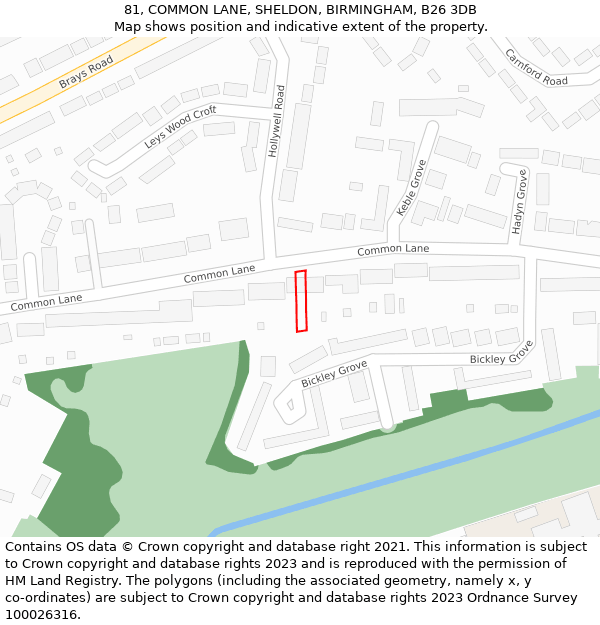 81, COMMON LANE, SHELDON, BIRMINGHAM, B26 3DB: Location map and indicative extent of plot