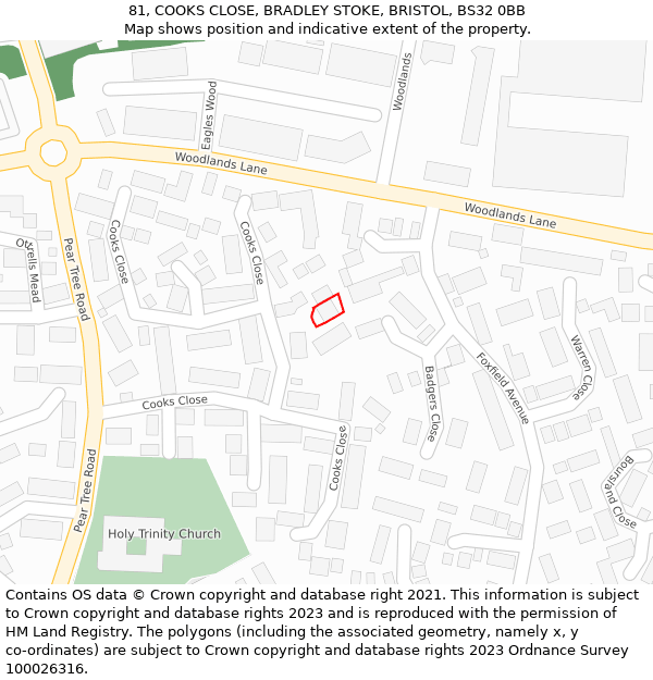 81, COOKS CLOSE, BRADLEY STOKE, BRISTOL, BS32 0BB: Location map and indicative extent of plot