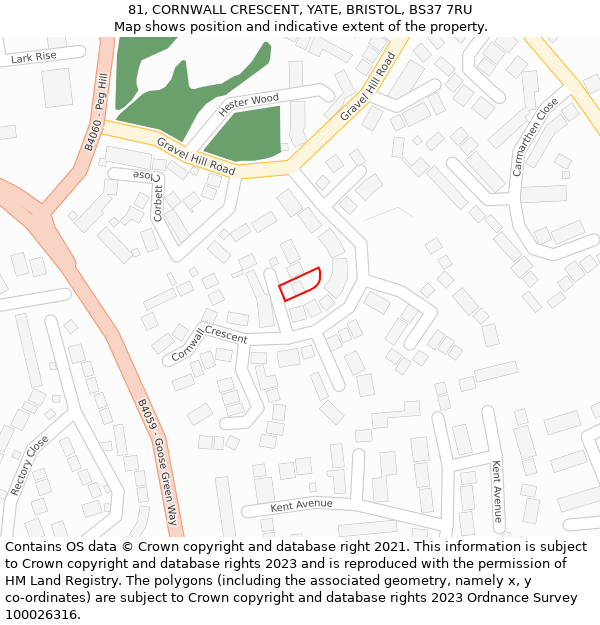 81, CORNWALL CRESCENT, YATE, BRISTOL, BS37 7RU: Location map and indicative extent of plot