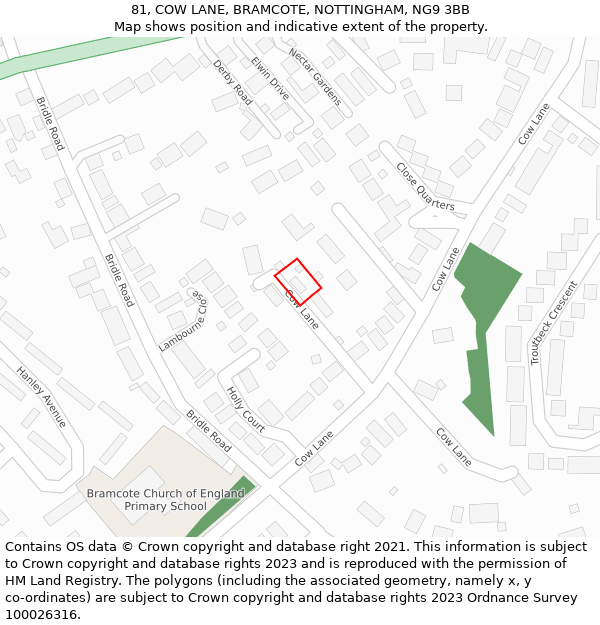 81, COW LANE, BRAMCOTE, NOTTINGHAM, NG9 3BB: Location map and indicative extent of plot