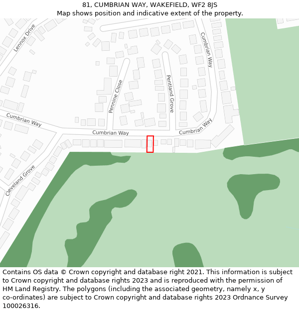 81, CUMBRIAN WAY, WAKEFIELD, WF2 8JS: Location map and indicative extent of plot