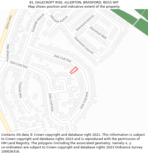 81, DALECROFT RISE, ALLERTON, BRADFORD, BD15 9AT: Location map and indicative extent of plot