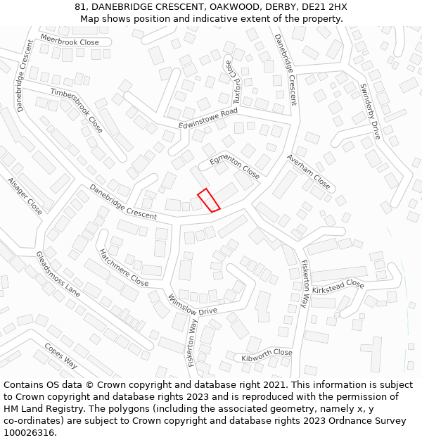 81, DANEBRIDGE CRESCENT, OAKWOOD, DERBY, DE21 2HX: Location map and indicative extent of plot
