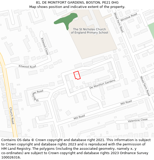 81, DE MONTFORT GARDENS, BOSTON, PE21 0HG: Location map and indicative extent of plot