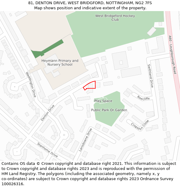 81, DENTON DRIVE, WEST BRIDGFORD, NOTTINGHAM, NG2 7FS: Location map and indicative extent of plot