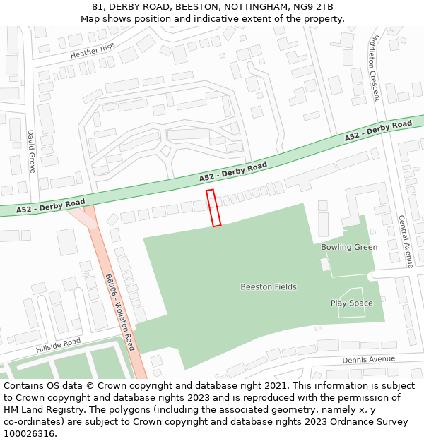 81, DERBY ROAD, BEESTON, NOTTINGHAM, NG9 2TB: Location map and indicative extent of plot