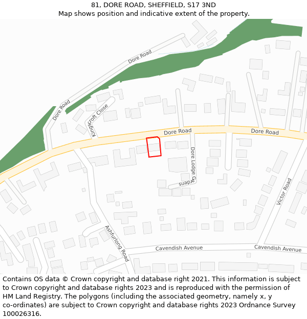 81, DORE ROAD, SHEFFIELD, S17 3ND: Location map and indicative extent of plot