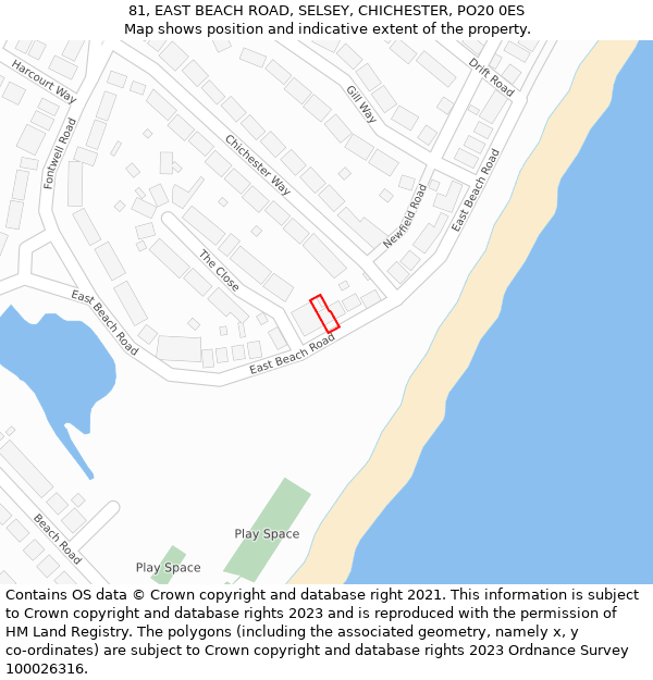 81, EAST BEACH ROAD, SELSEY, CHICHESTER, PO20 0ES: Location map and indicative extent of plot