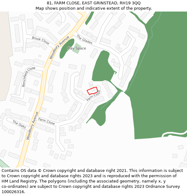 81, FARM CLOSE, EAST GRINSTEAD, RH19 3QQ: Location map and indicative extent of plot