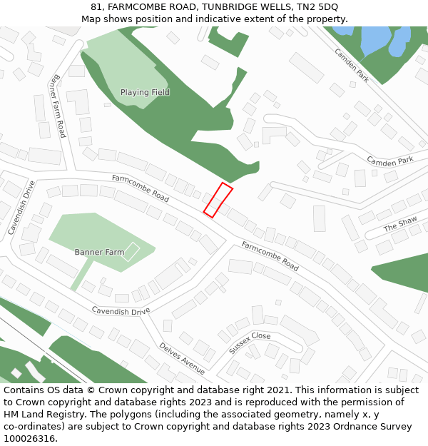 81, FARMCOMBE ROAD, TUNBRIDGE WELLS, TN2 5DQ: Location map and indicative extent of plot