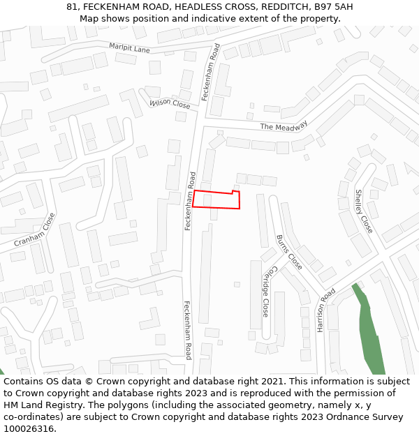 81, FECKENHAM ROAD, HEADLESS CROSS, REDDITCH, B97 5AH: Location map and indicative extent of plot