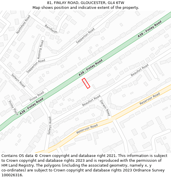 81, FINLAY ROAD, GLOUCESTER, GL4 6TW: Location map and indicative extent of plot