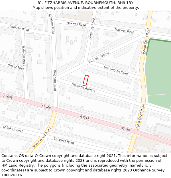 81, FITZHARRIS AVENUE, BOURNEMOUTH, BH9 1BY: Location map and indicative extent of plot