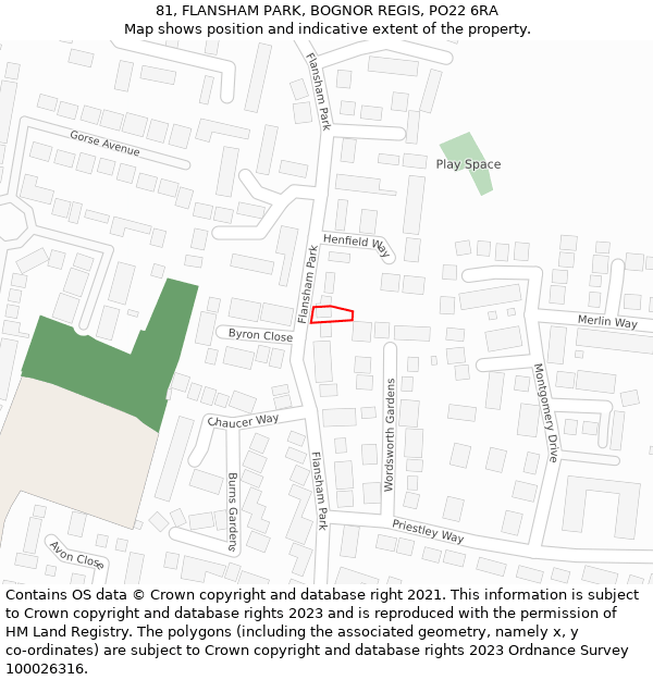 81, FLANSHAM PARK, BOGNOR REGIS, PO22 6RA: Location map and indicative extent of plot