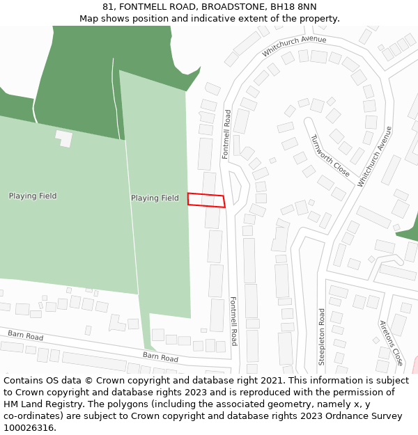 81, FONTMELL ROAD, BROADSTONE, BH18 8NN: Location map and indicative extent of plot