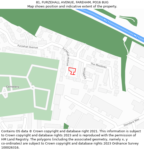 81, FURZEHALL AVENUE, FAREHAM, PO16 8UG: Location map and indicative extent of plot