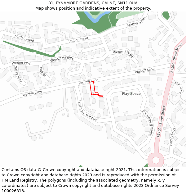 81, FYNAMORE GARDENS, CALNE, SN11 0UA: Location map and indicative extent of plot