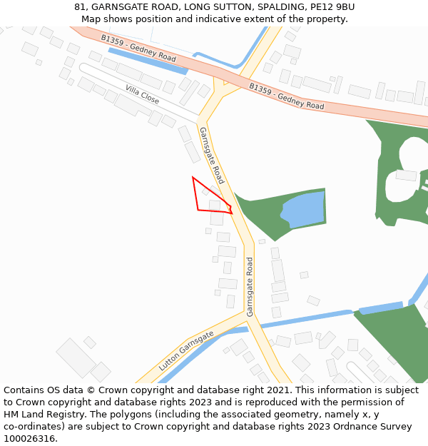 81, GARNSGATE ROAD, LONG SUTTON, SPALDING, PE12 9BU: Location map and indicative extent of plot