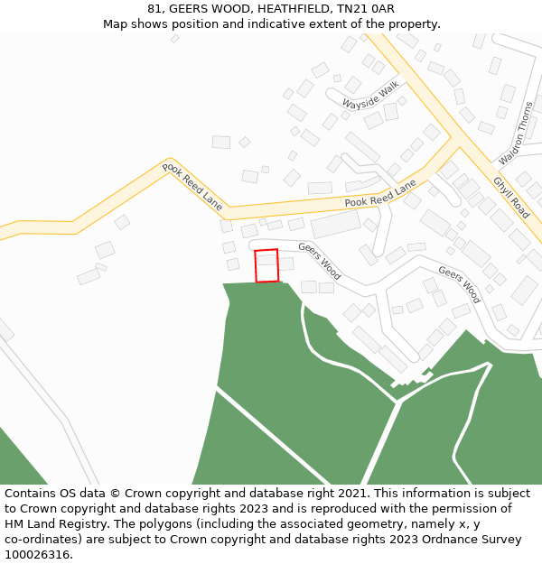 81, GEERS WOOD, HEATHFIELD, TN21 0AR: Location map and indicative extent of plot