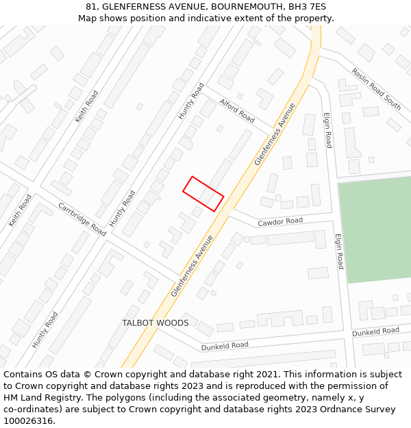81, GLENFERNESS AVENUE, BOURNEMOUTH, BH3 7ES: Location map and indicative extent of plot