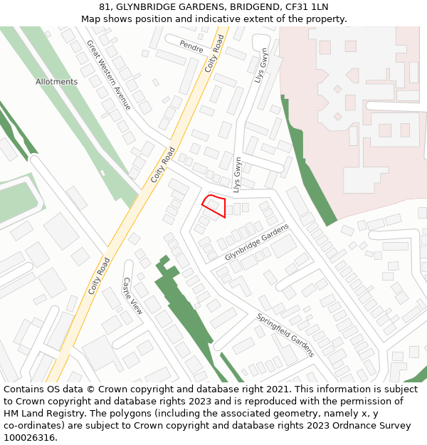 81, GLYNBRIDGE GARDENS, BRIDGEND, CF31 1LN: Location map and indicative extent of plot