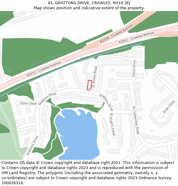 81, GRATTONS DRIVE, CRAWLEY, RH10 3EJ: Location map and indicative extent of plot