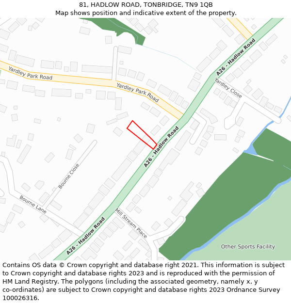 81, HADLOW ROAD, TONBRIDGE, TN9 1QB: Location map and indicative extent of plot