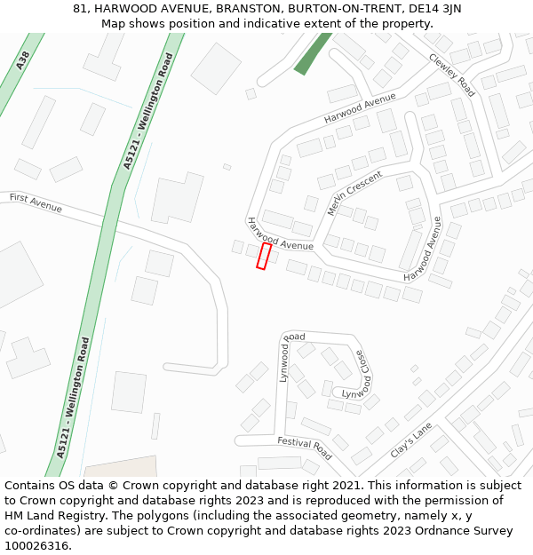 81, HARWOOD AVENUE, BRANSTON, BURTON-ON-TRENT, DE14 3JN: Location map and indicative extent of plot