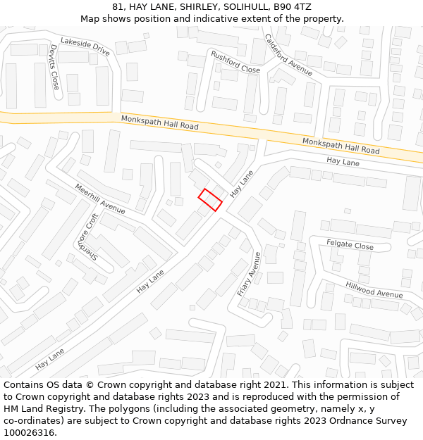 81, HAY LANE, SHIRLEY, SOLIHULL, B90 4TZ: Location map and indicative extent of plot