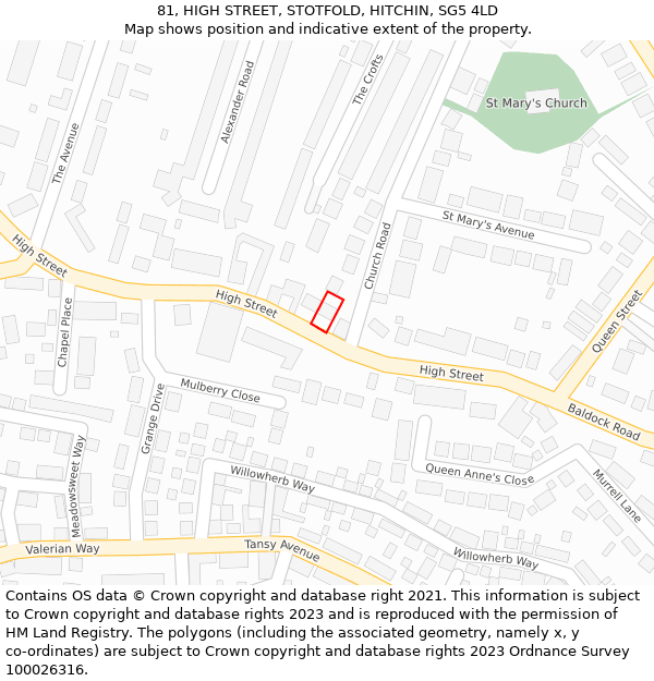 81, HIGH STREET, STOTFOLD, HITCHIN, SG5 4LD: Location map and indicative extent of plot